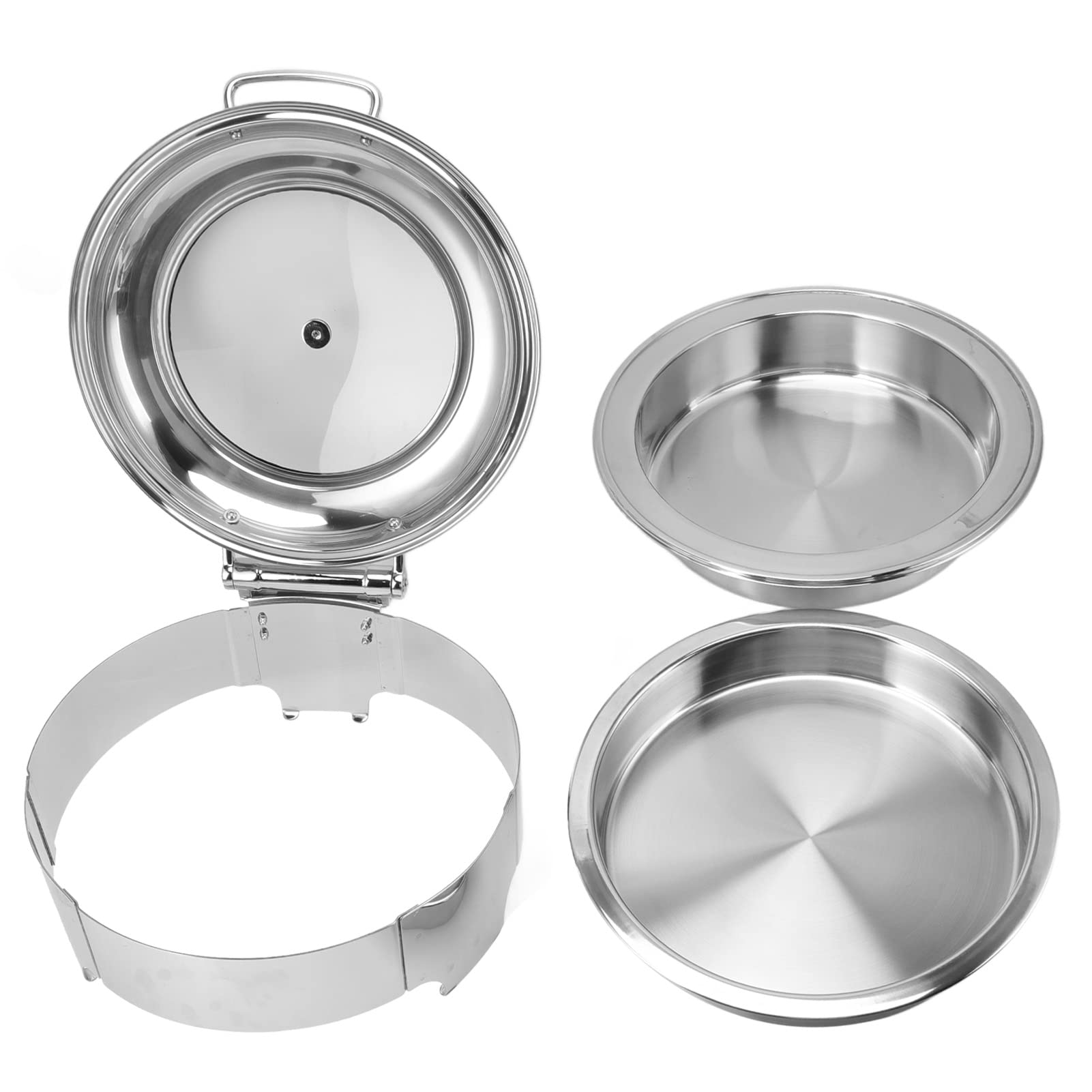 Ejoyous Chafer Redondo de Acero Inoxidable para Buffet, Plato Redondo con Tapa Enrollable, Cuerpo de 16,7 Pulgadas, Bandejas para Comida y Agua, Apertura de 90° y 180°, para Banquetes Buffet Catering