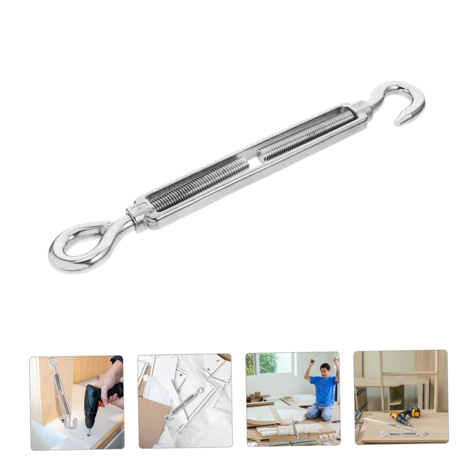 Ciieeo Tenditore a Ganascia Corpo Aperto in Acciaio Inox, Argento | Cavi e Filo, Struttura Regolabile e Rimovibile, Uso Rapido in Assemblaggio Mobili e Progetti Fai da Te