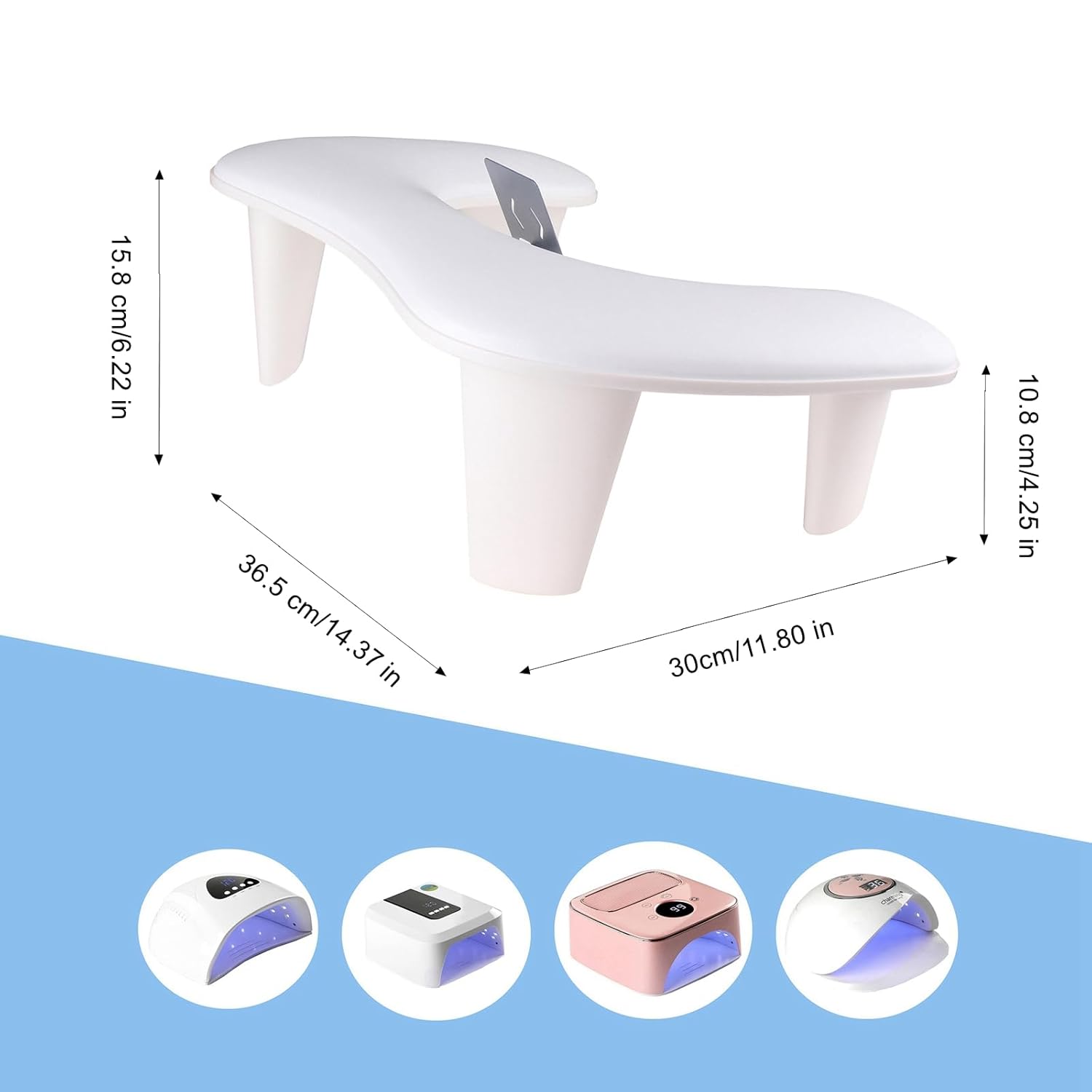 Manicure Arm Rest with Rotating Phone Holder for Nails Tech, MZCMSL U - Shaped Nail Hand Rest Stand Pu Leather (White)