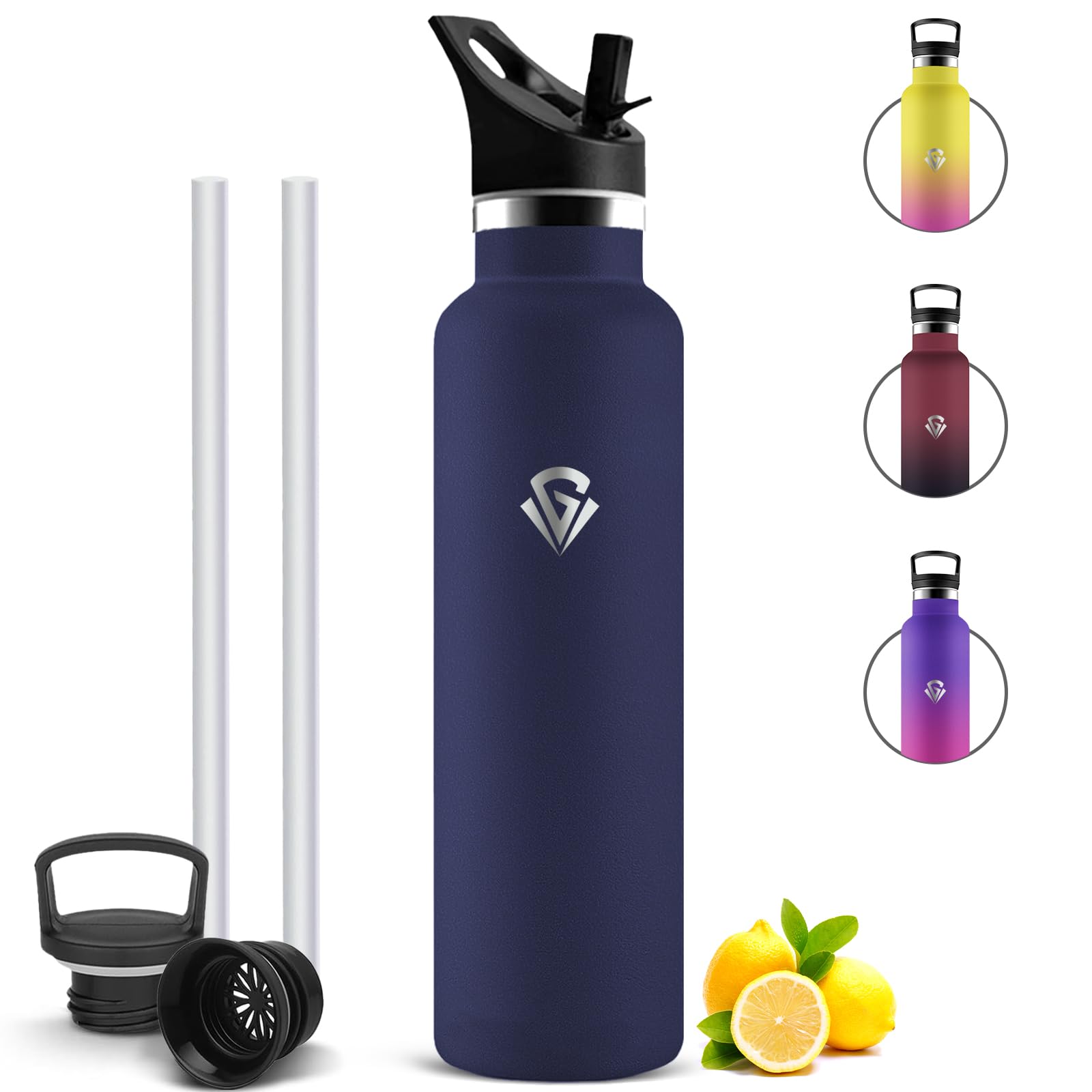 Mujigaga Botella Agua Acero Inoxidable, Botella Termica 1 litro con Pajita, Cantimplora Termica con 2 Tapones, Prueba de Fugas Botella Agua Gimnasio para Cámping, Senderismo, Deporte — view 11
