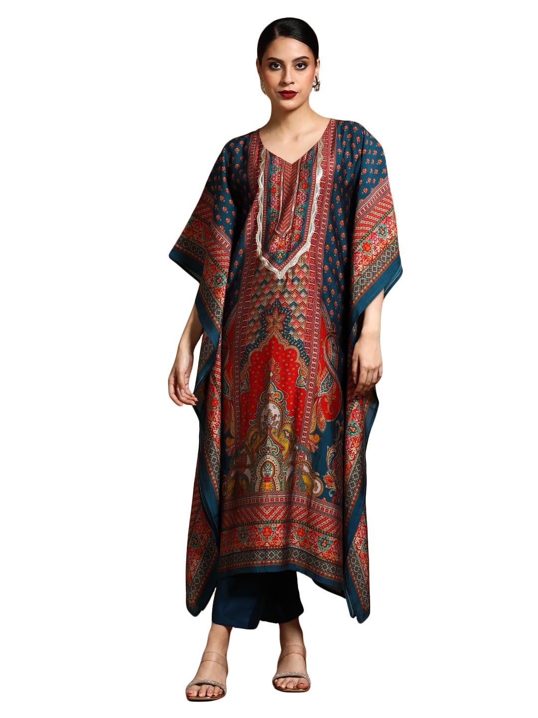 varanga Women-Zari & Sequin Detailed Ethnic Printed Flared Kaftan With Trouser-picture-10