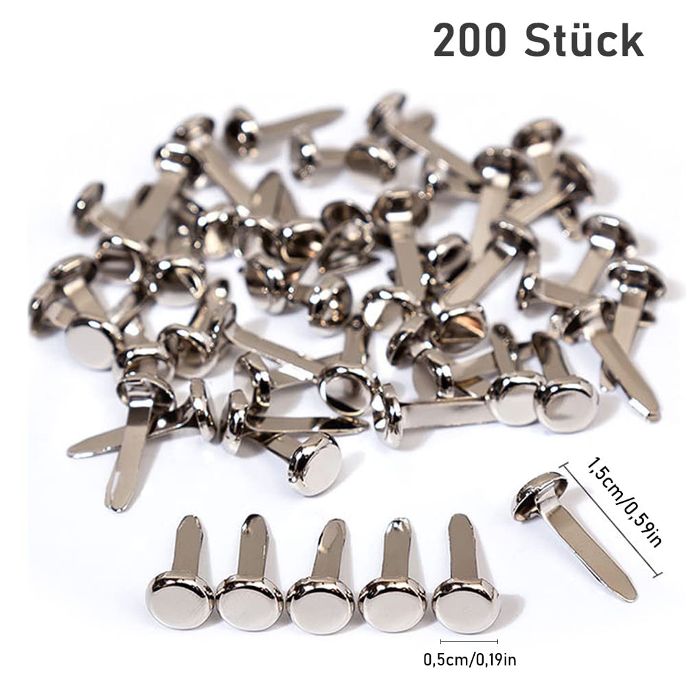 Attaches Parisiennes SVUPUE 200 Pièces - Mini Brads Métal Argenté | Pour Scrapbooking, Cartes, DIY | Avec Boîte Rangement