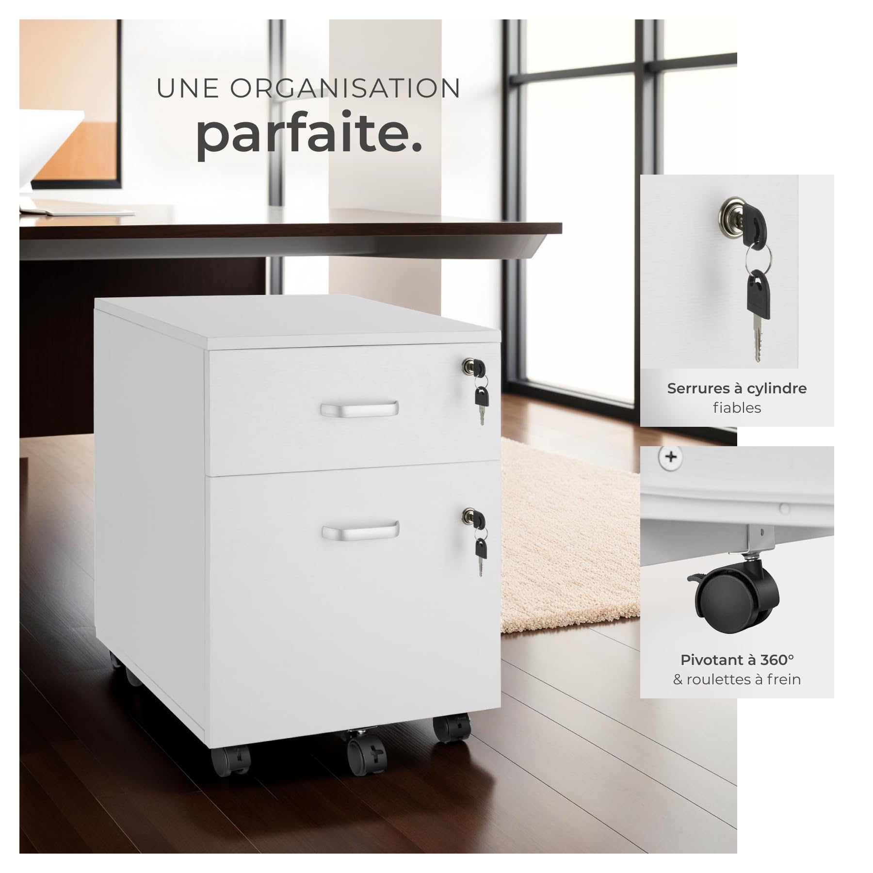 tectake® Caisson Bureau Meuble de Rangement Industriel 40x44x54,5 cm Verrouillable Meuble tiroir Rangement Bureau avec 2 Tiroirs pour Range Document Support imprimante Organisation