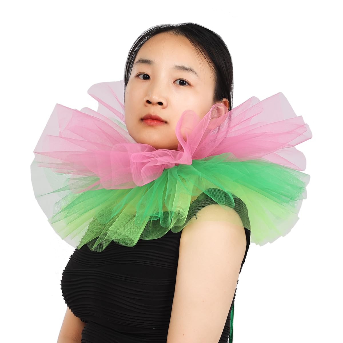 BLESSUME Victorian Ruffle Collar Renaissance Mesh Clown Collar Layered Neck Ruff for Fancy Dress (Multi-Colored) — image 1