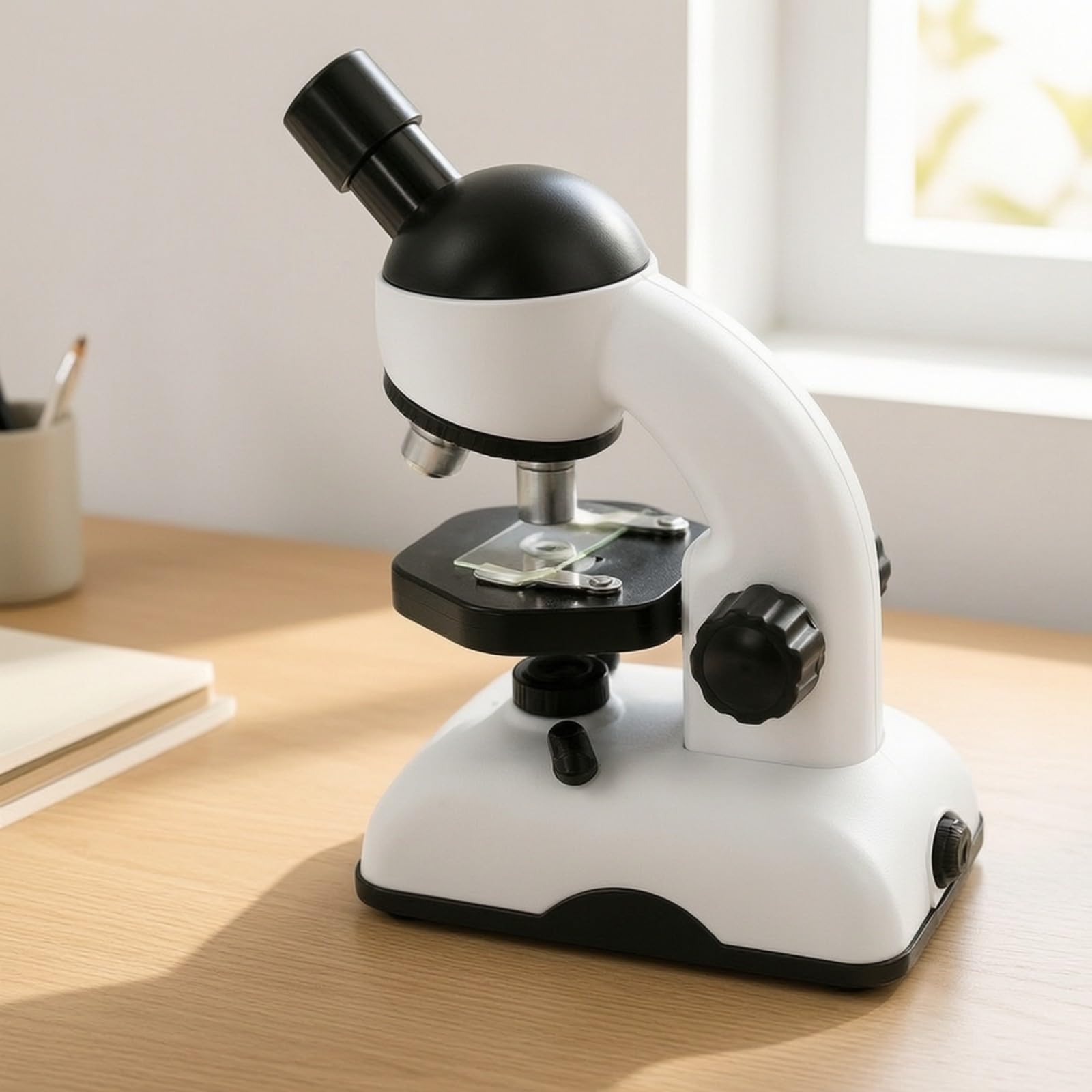 Milageto Microscopio Biologico Monoculare tile Microscopio Monoculare in Plastica Pratico Kit di Microscopia per Bambini, Apprendimento Casa