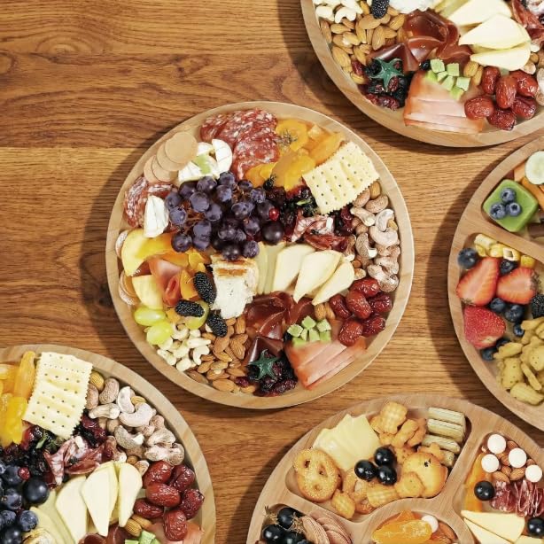 Käsebrett mit Deckel - Bambus Charcuterie Board für Snack & Antipasti, Rund Käseplatte Servierbrett Küchenbrett, Tragbares Servierplatte für Picknick, 30 x 30 x 6,5 cm – Bild 5