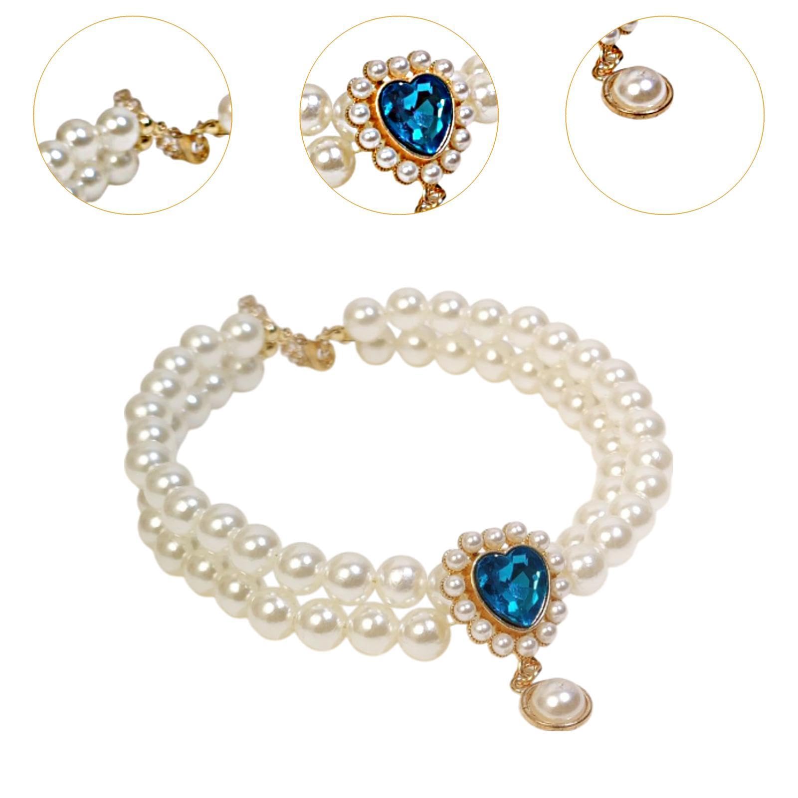 Pet Pearl Necklace Dog Collar Necklaces Costume Elegant Dress Up Adjustable Pet Jewelry for Puppy Small Dog Photo, L