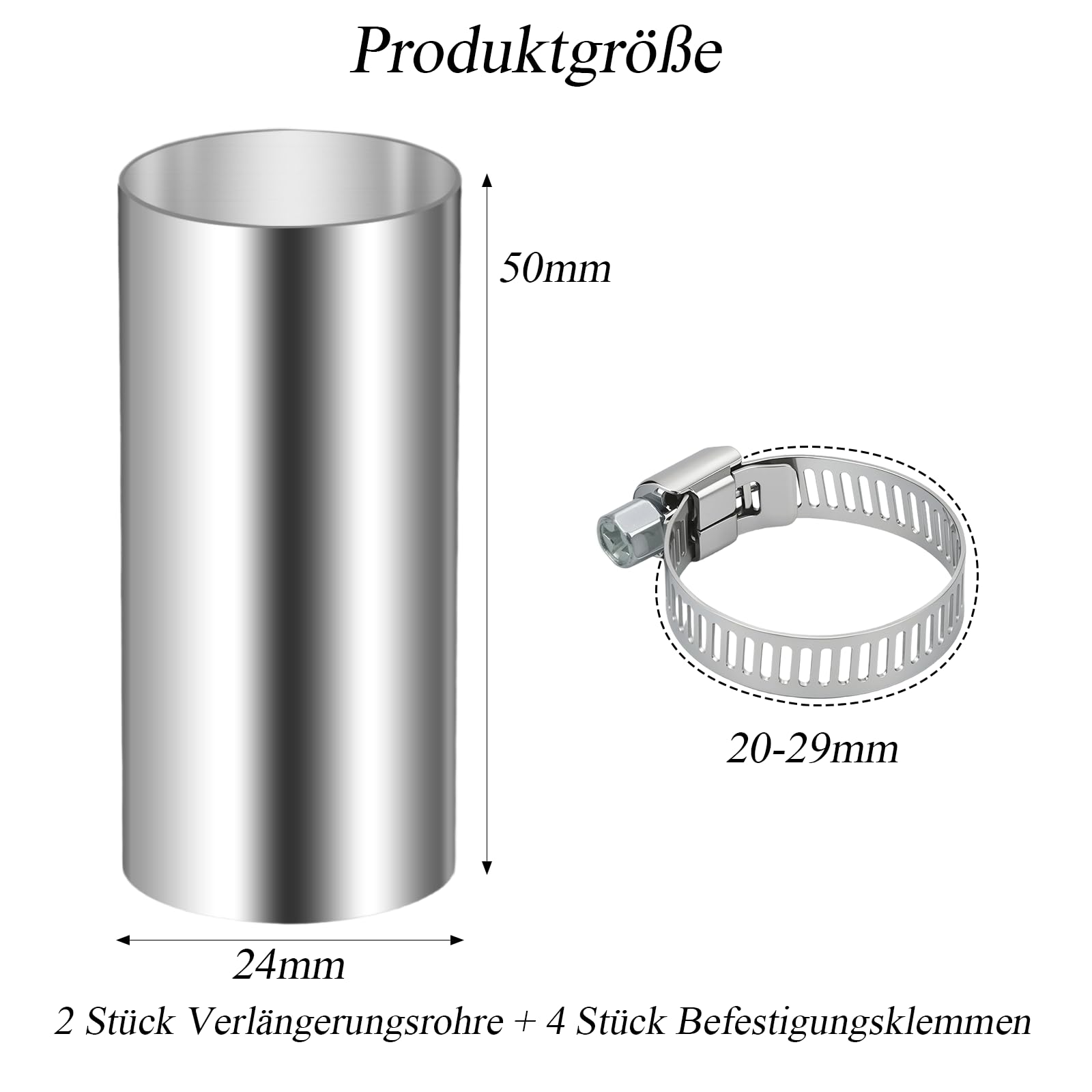 Łącznik rury wydechowej do ogrzewania postojowego, rura przedłużająca ze stali nierdzewnej z 4 zaciskami, łącznik rurowy 24 mm, rura wydechowa, ogrzewanie postojowe, do ogrzewania powietrza na