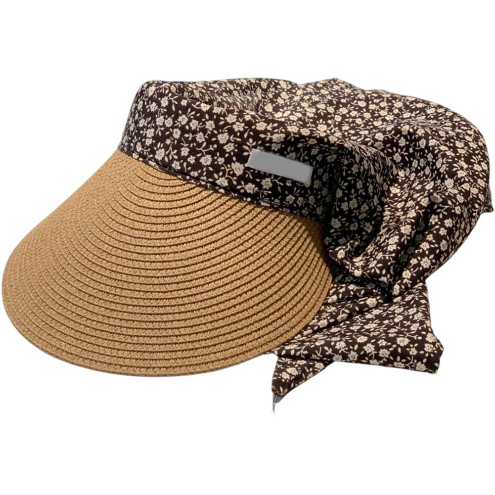 Fituenly Women's Straw Wide Brim Sun Visor Hat, Summer UV Protection Foldable Packable Beach Cap, Versatile Sun Hat for Outdoor Travel