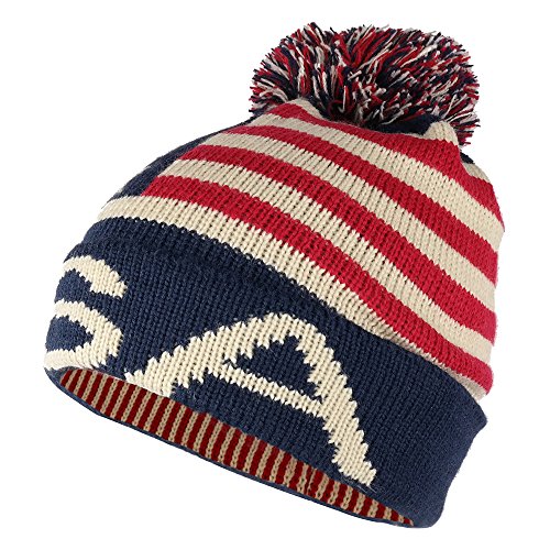 Armycrew Youth USA Text and Flag Winter Cuff Folded Beanie Hat with Pom