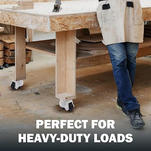 Miniatura 6 de POWERTEC 17300 Juego de 4 ruedas niveladoras de 2 pulgadas, resistentes con asas de trinquete ajustables, ruedas retráctiles y giratorias, paquete