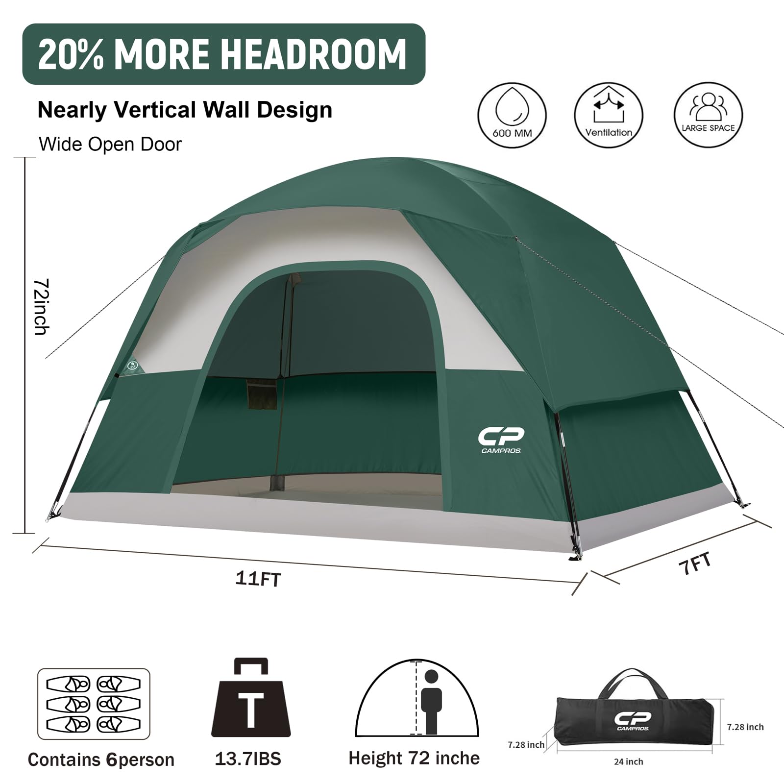 CAMPROS CP Tenda da Campeggio 3/4/6 Posti Impermeabile