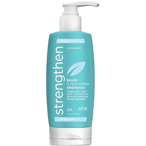 Artnaturals Champú de agua de arroz + biotina - (16 onzas líquidas16.0 fl oz), sin sulfato, botella doble, fabricado con plátano, quinua y coco para