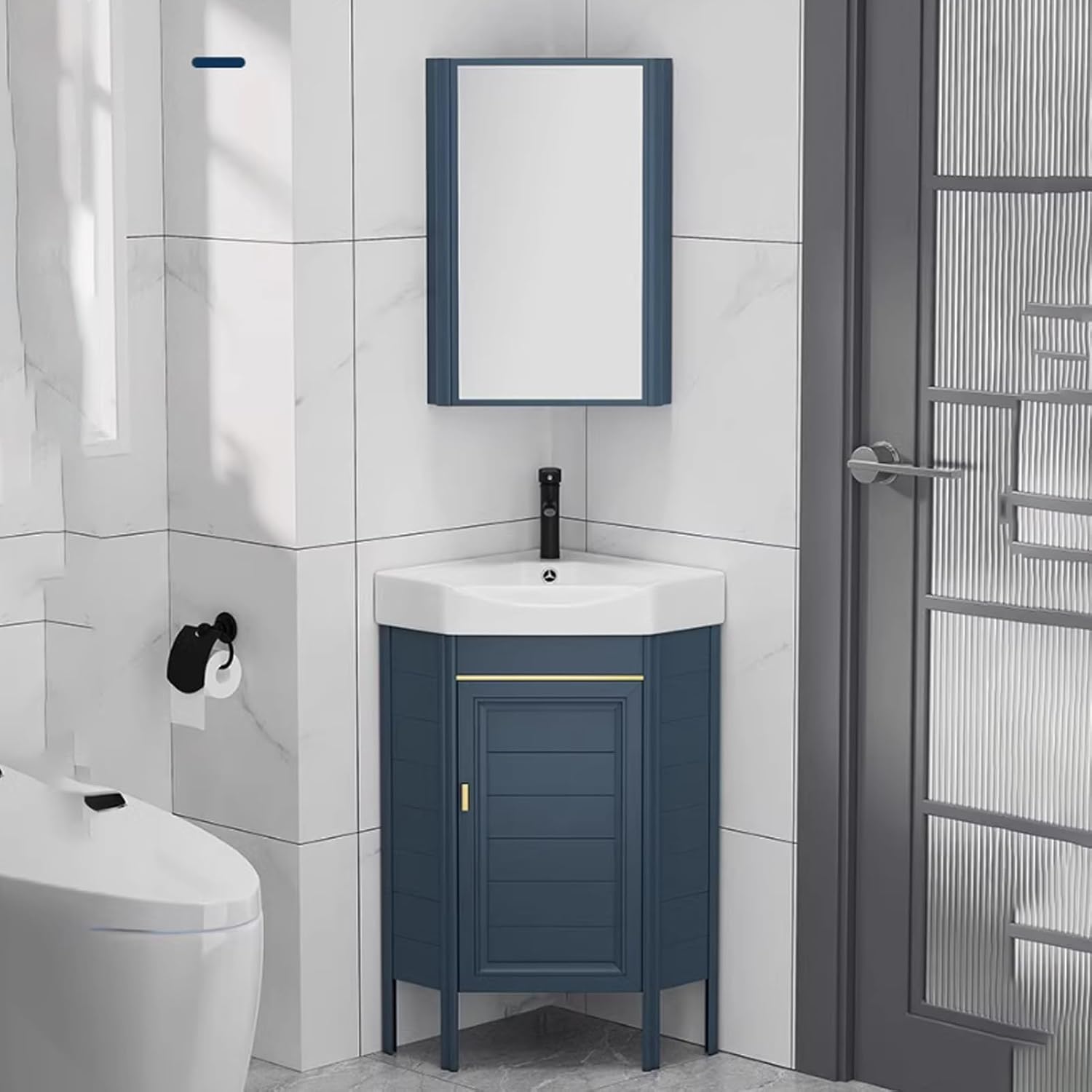 Small Bathroom Vanity with Sink,Bathroom Sink Vanity,Corner Pedestal Sink,Corner Bathroom Vanity Sink Combo,Compact Bathroom Sink,for Bathroom, Laundry Room, Living Room, Balcony