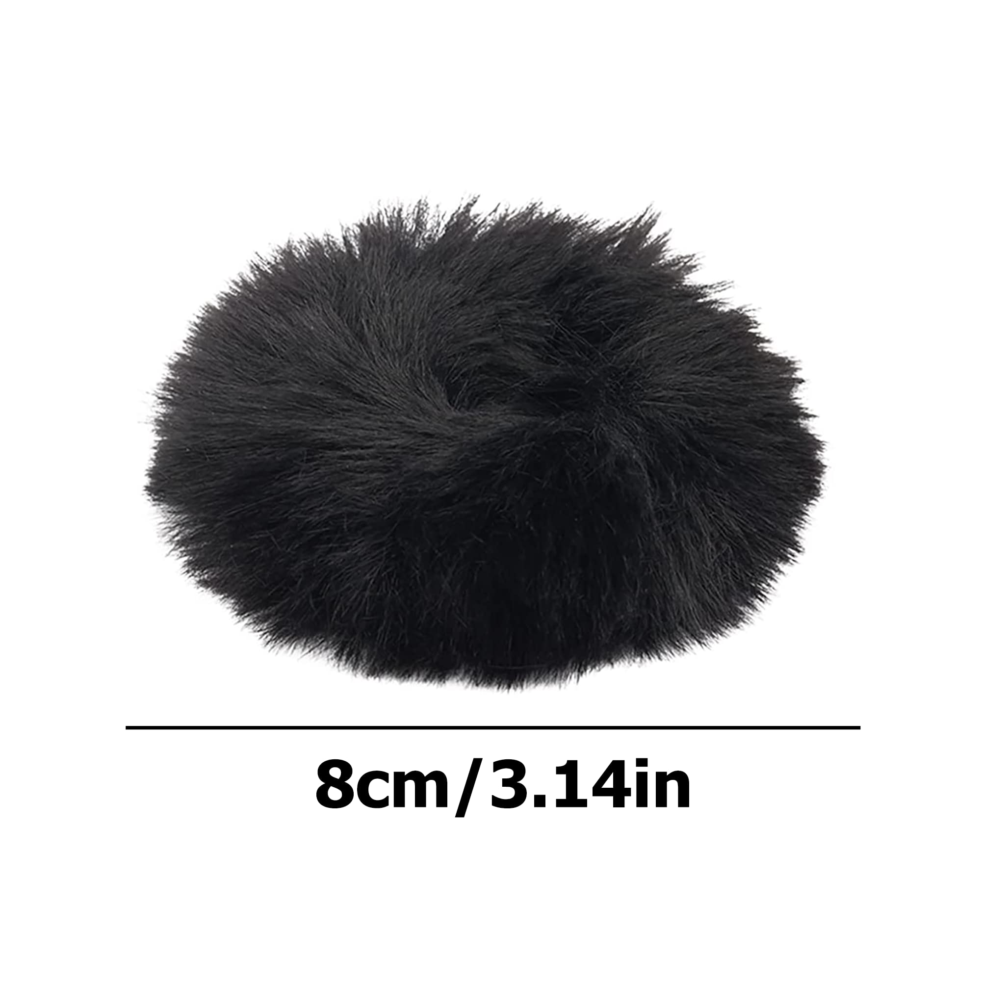 3Pcs Black Fluffy Hair Ties Faux Fur Rabbit Hair Ties - Image 2