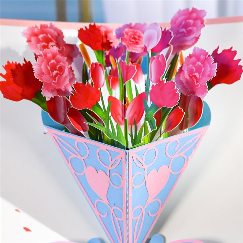 Glückwunschkarte Pop -UP A. Blumenstrauß der Nelken Blumen Karte Geburtstagsgeschenkkarten Mütter Thanksgiving Day-Gruß-Karte (10-Packung)