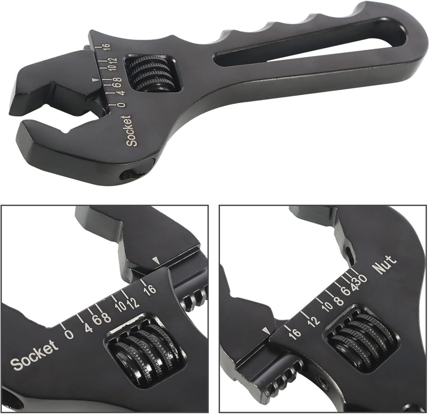 labwork 3AN-16AN Adjustable Wrench Spanner Lightweight Aluminum for An Hose Fitting Adapter End Black