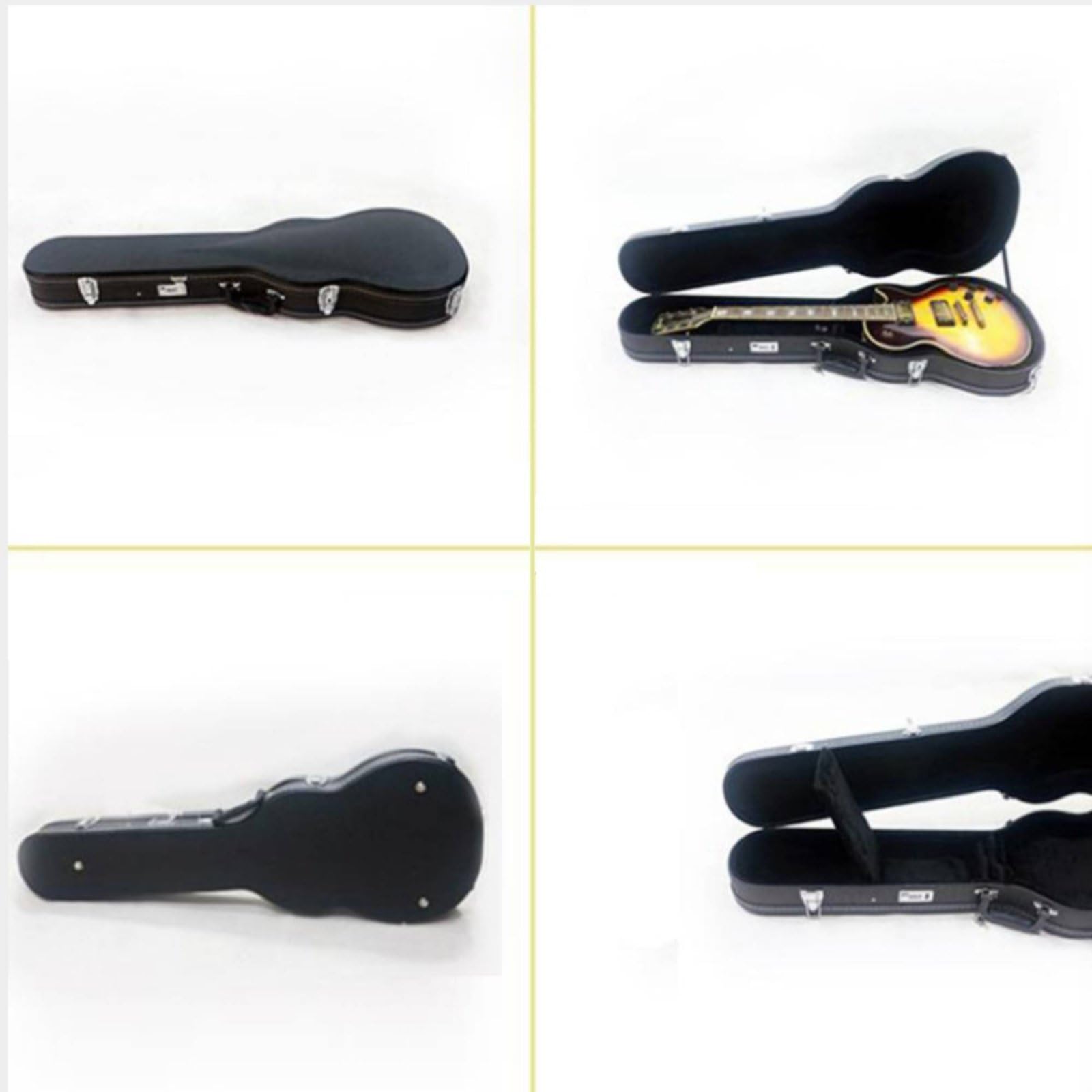 Custodia Protettiva Musica Custodia Chitarra Elettrica a Rigido LP Scocca Sagomata Inserto Contenitivo Rivestimento PU, Custodia Rigida Per Chitarra Nera Con Cuciture Bianche, Array, Nero