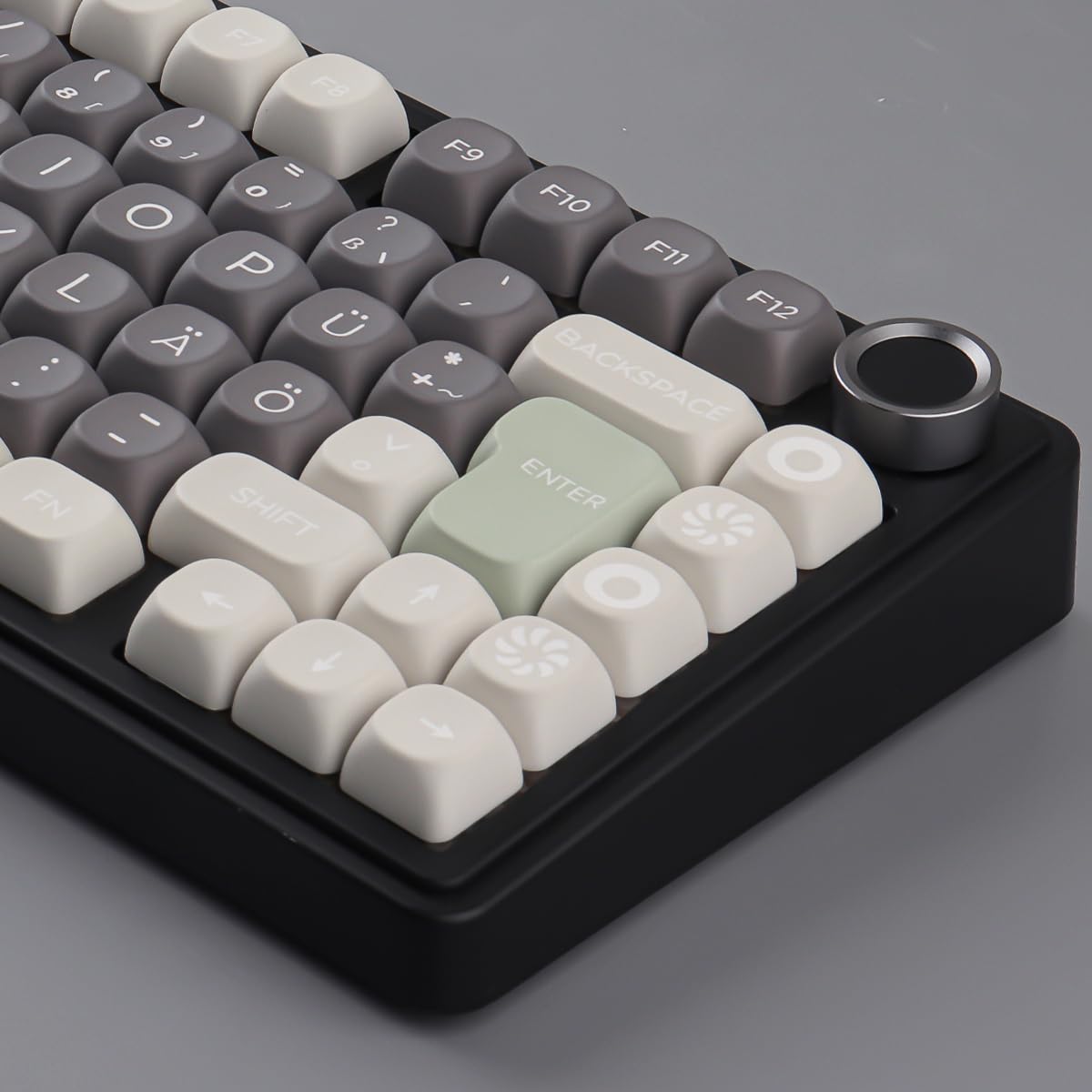 PBT Touches allemandes 131 touches Double Shot Profil MOA Minimaliste Rétro Blanc Gris Vert Touches personnalisées pour Cherry MX Switch ISO QWERTZ Clavier mécanique
