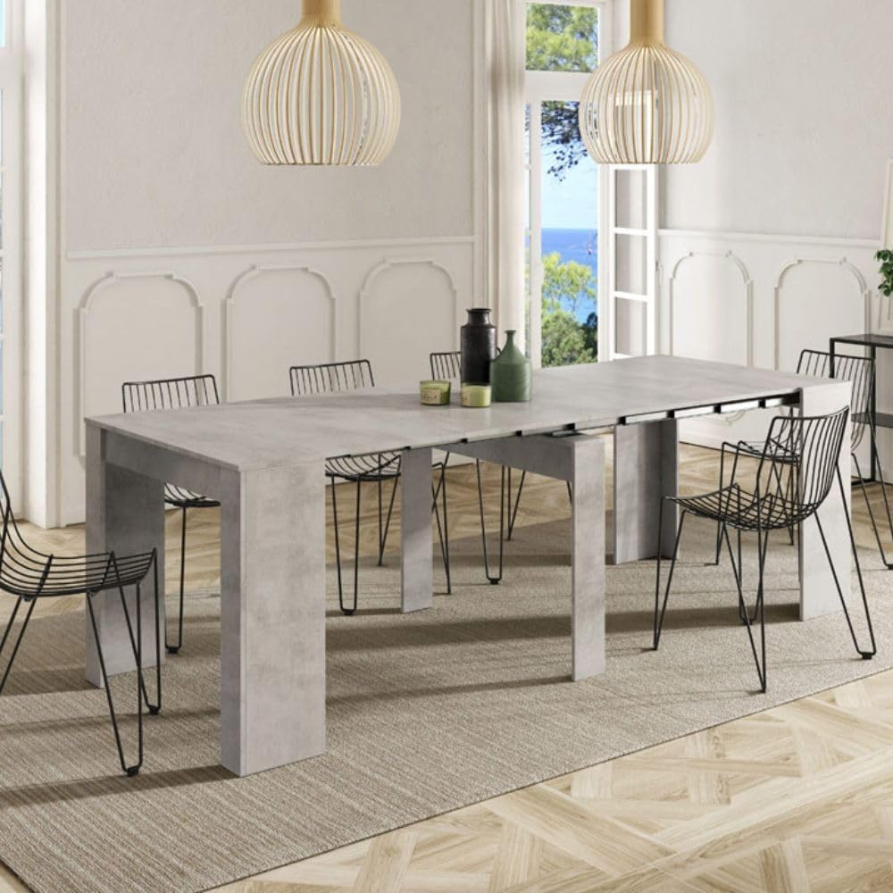 Habitdesign – Mesa Extensible para Comedor, Mesa Ampliable para Salón o Cocina - 5 Posiciones y hasta 10 Comensales - Gris Cemento - 50-235x90x78 cm - Modelo Consola