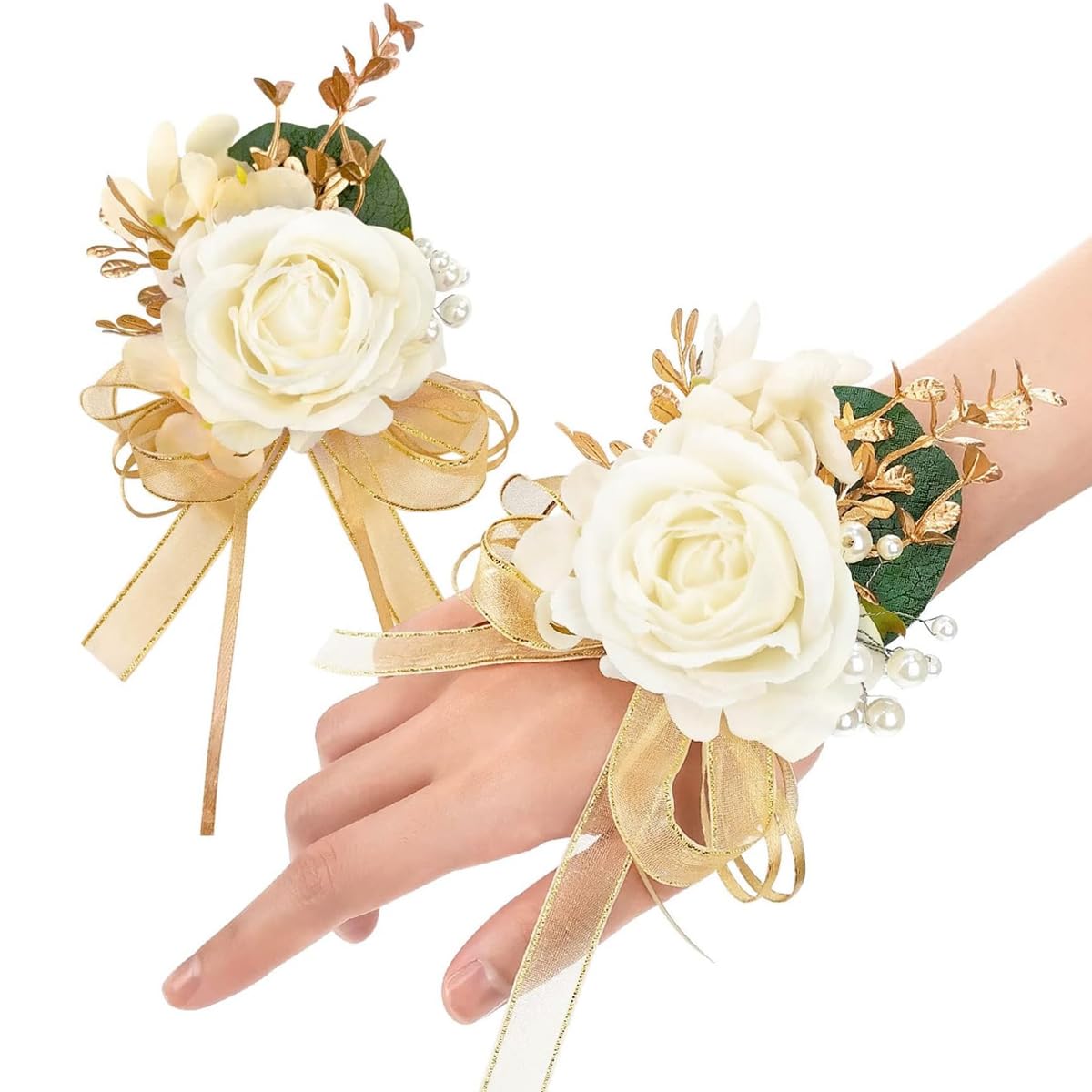 PALAY® 2pcs Wrist Corsage and Boutonniere Set, Wedding Bridesmaids Artificial Hand Flower Corsage for Women, Handmade Men Groomsmen Boutonniere Set for Bridal Shower Party Prom Suit Decorations (B0D2NN2GYF) Amazon Price History, Amazon Price Tracker