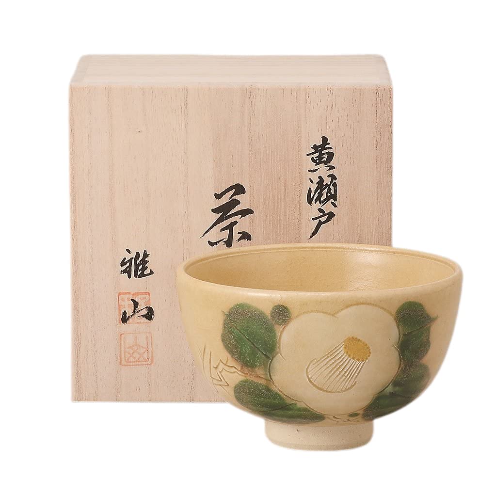 茶道具 茶碗 陶器 抹茶碗 抹茶茶碗 黄瀬戸椿紋茶碗（木箱入） 陶器