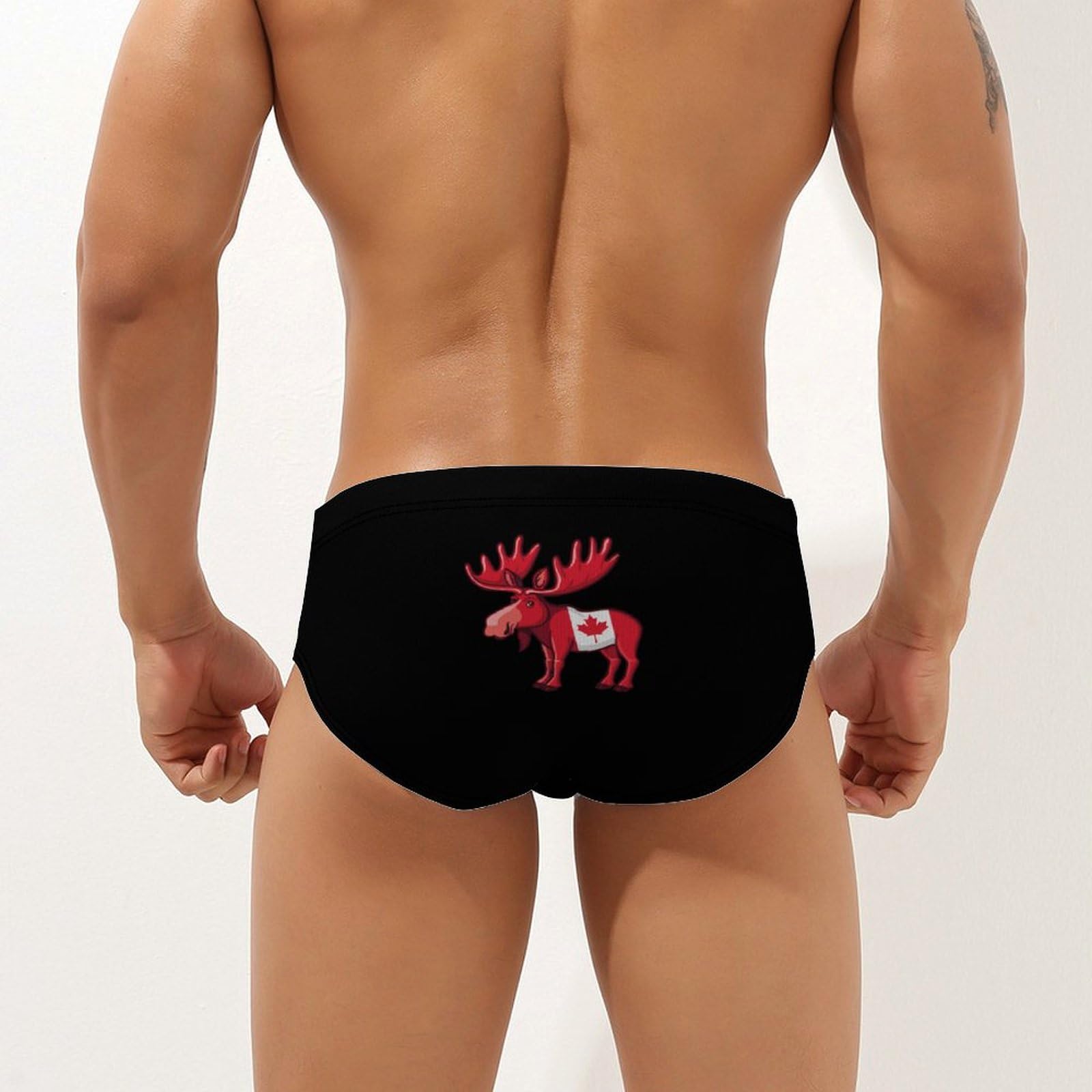 Moose & Canadian Flag Mens Swim Briefs Quick Dry Swim Trunk Bikini Underwear Swimsuit 3XL