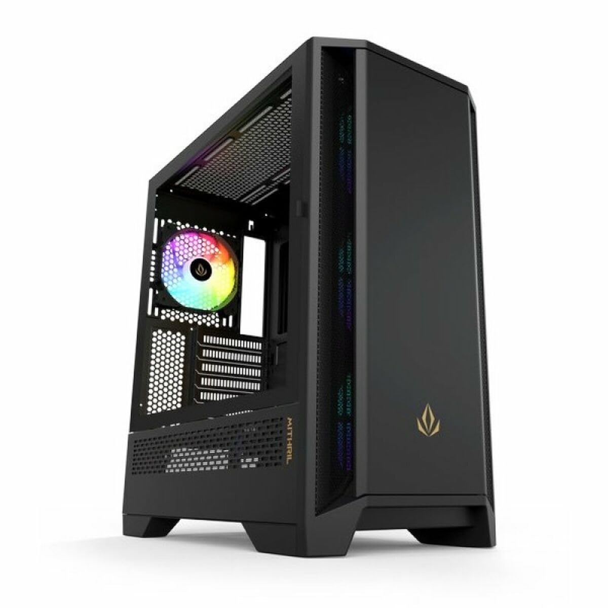 Forgeon Airflow Mithril ARGB Mesh Torre PC Gaming ATX Negra con Cristal Templado, 4 Ventiladores ARGB PWM, USB Tipo C, Compatible E-ATX, y Mini ITX, RL