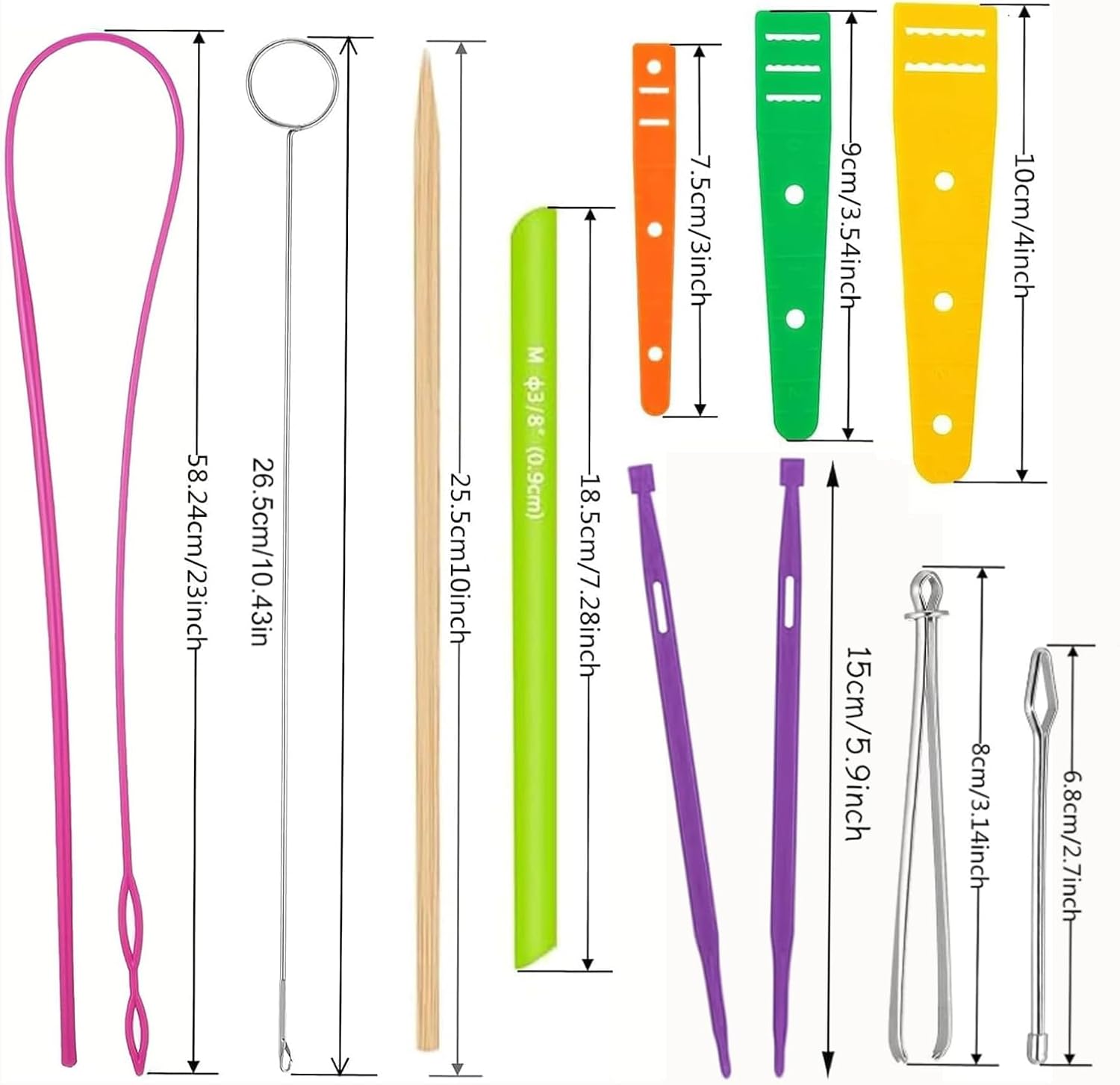 FQTANJU 15 Pcs Quick Turn Fabric Set, Multifunctional Loop Turner & Point Turner Tool Kit for Sewing, Drawstring Threading, Elastic Insertion, Crafting & DIY Projects – Practical Sewing Accessories
