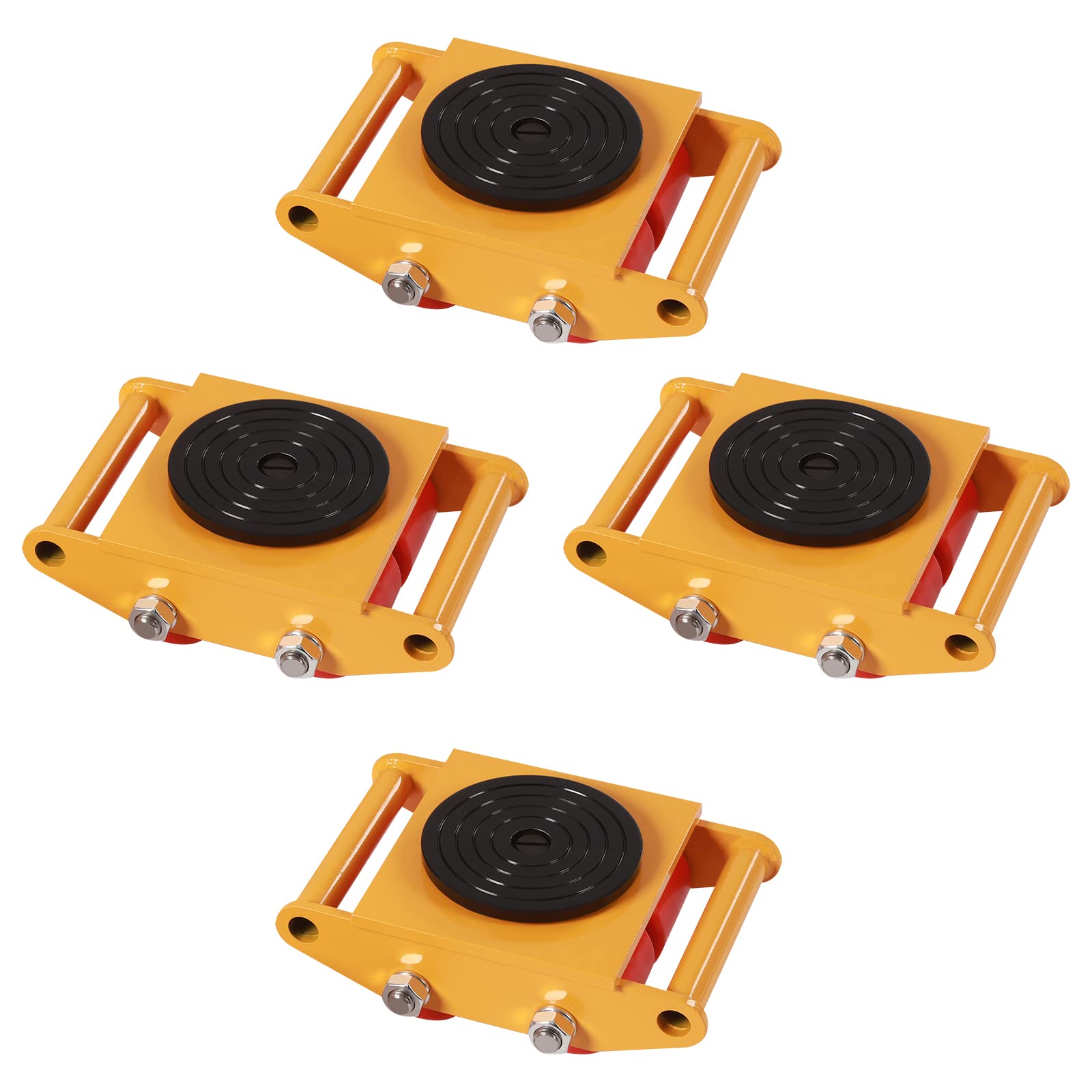 4 szt. Maszyn Mover 6T Maszyny Ruchome Skate Dolly z 2 szt. Uchwytem, 5,987.4 kg Maszyny Skate Dolly z 4 Rolkami, Przemysłowy Sprzęt Moving Machinery Mover (Żółty) | Magazyn USA