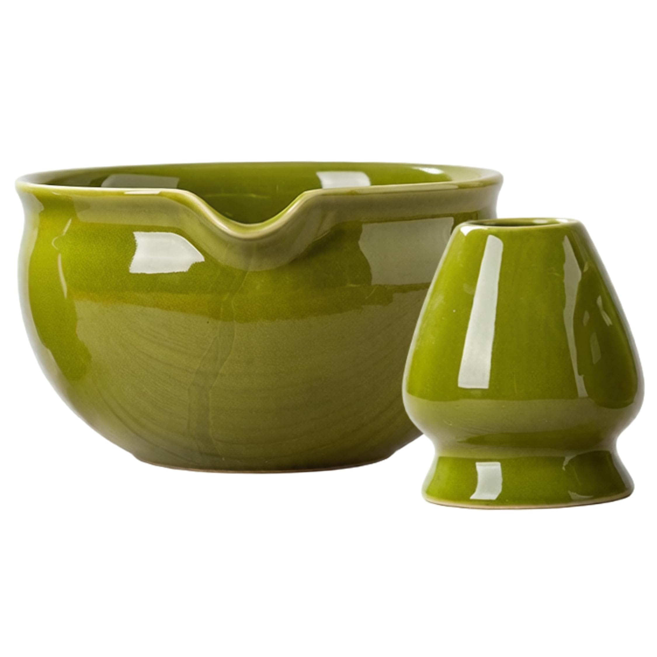 Ginwrek matcha bowl and whisk Matcha Bowl, 1 Set With Spout & Whisk Kit Ceramic Tea, Bamboo, Spoon & Holder Dark Green