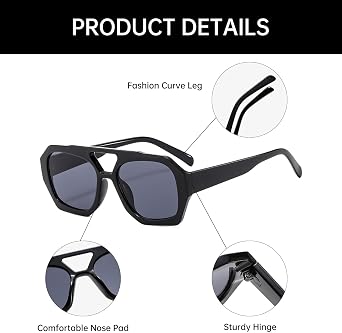 YAMEIZE 70s Retro Double Bridge - Pilot Sunglasses for Women Men - Classic Hexagonal Sunglasses Square Eyewear Driving