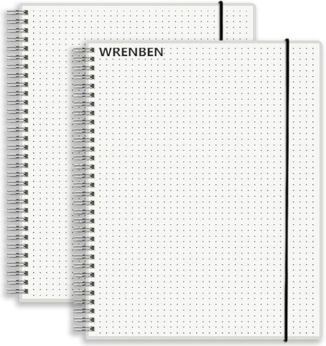Vista 9 de Cuaderno de espiral punteado de 8.5 x 11 pulgadas con papel grueso de 120 GSM, banda elástica extraíble y tapa dura transparente, 160 páginas por