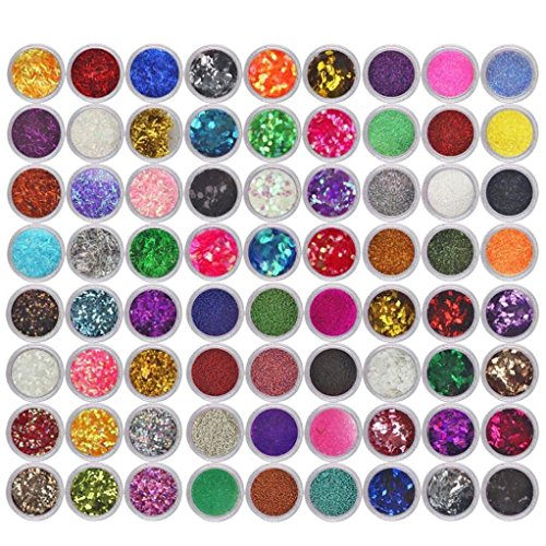 Juego de 70 botes de purpurina, de Ardisle, para decoración de uñas, sombra de ojos, tatuaje, festival, baile, pintura Hena Cover