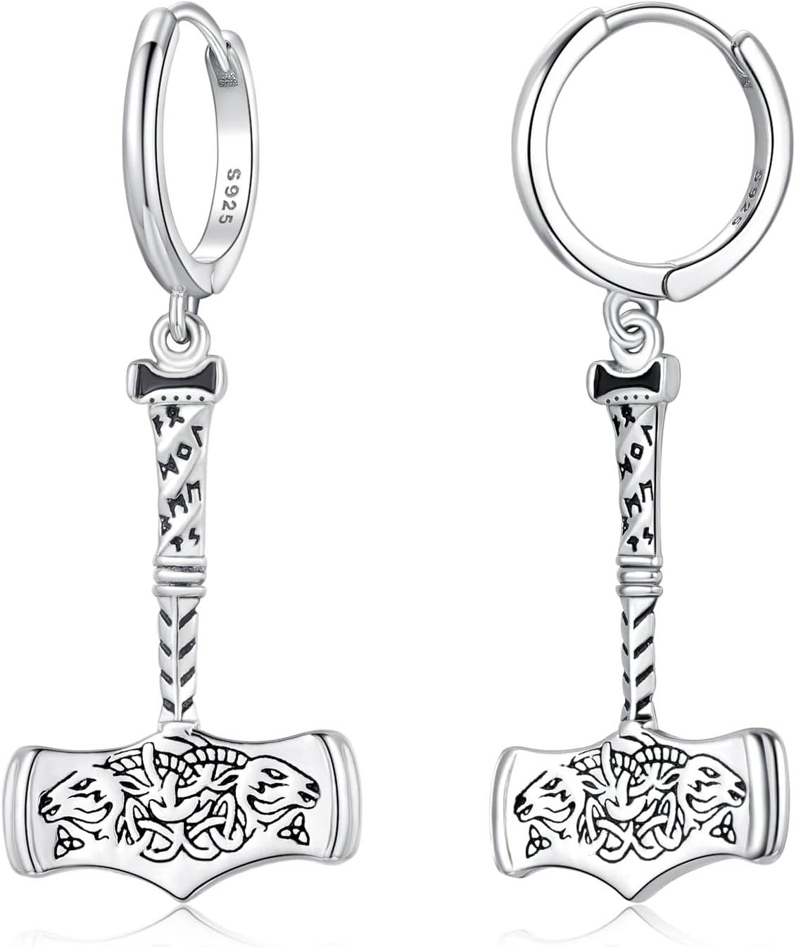 Unisex Small Hoop Earrings for Men Women Norse Viking Arrowhead/Hammer/Axe 925 Sterling Silver Huggie Earrings