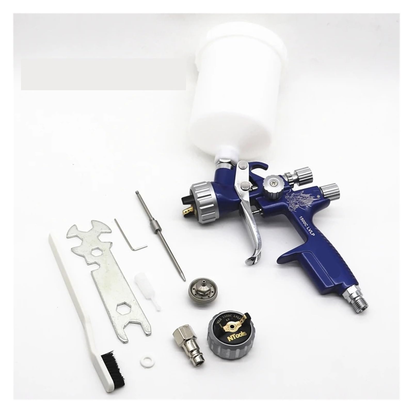 Set di pistole a spruzzo, Pistola a spruzzo 1,3 e 1,7 mm ugello con adattatore e serbatoio 600 cc pistola a spruzzo aria con attacco rapido serbatoio senza lavaggio tazza di miscelazione della vernice