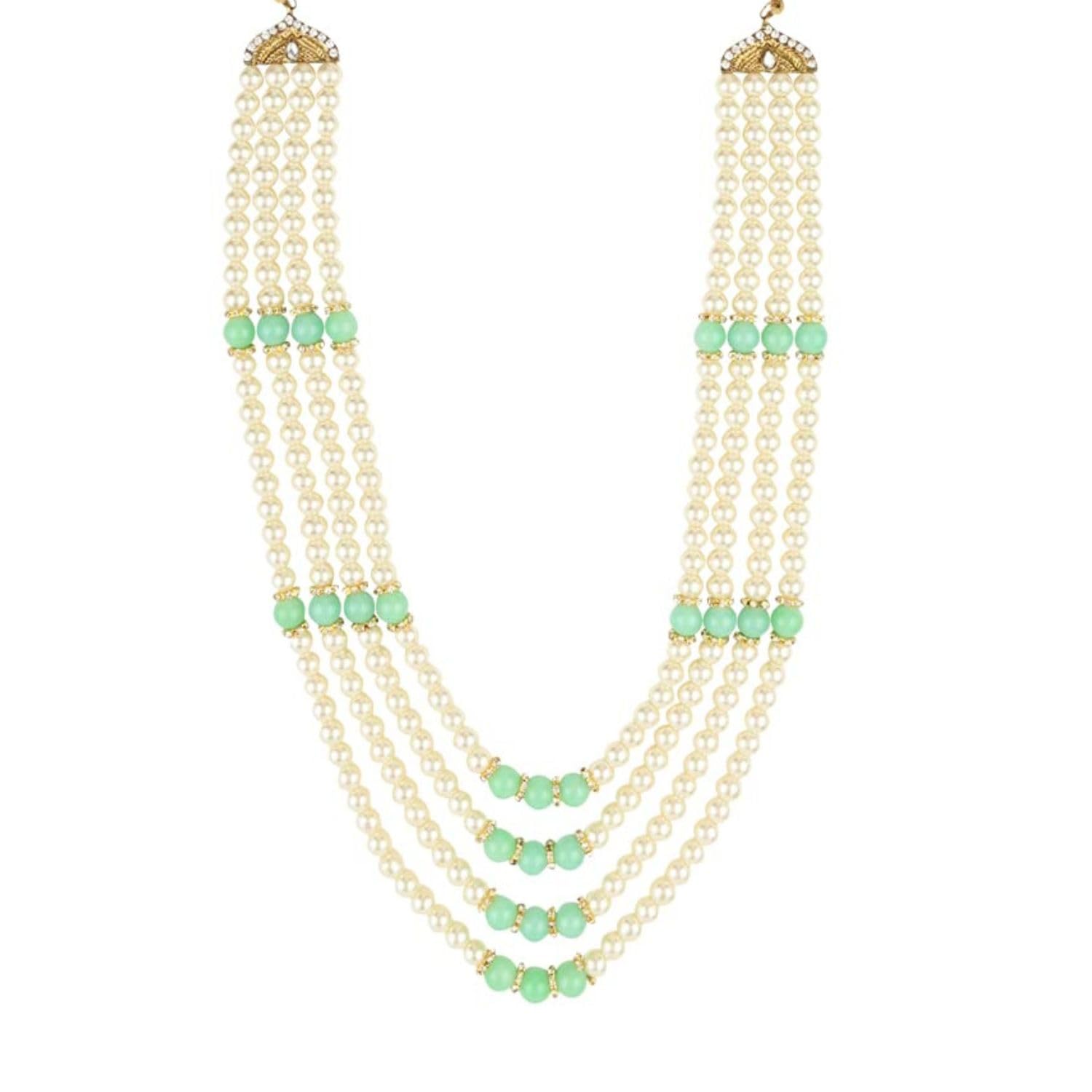 4 Layered Traditional Gold Plated Dulha Moti Mala with Beaded Maharaja Haar/Groom Necklace For Men-image-6