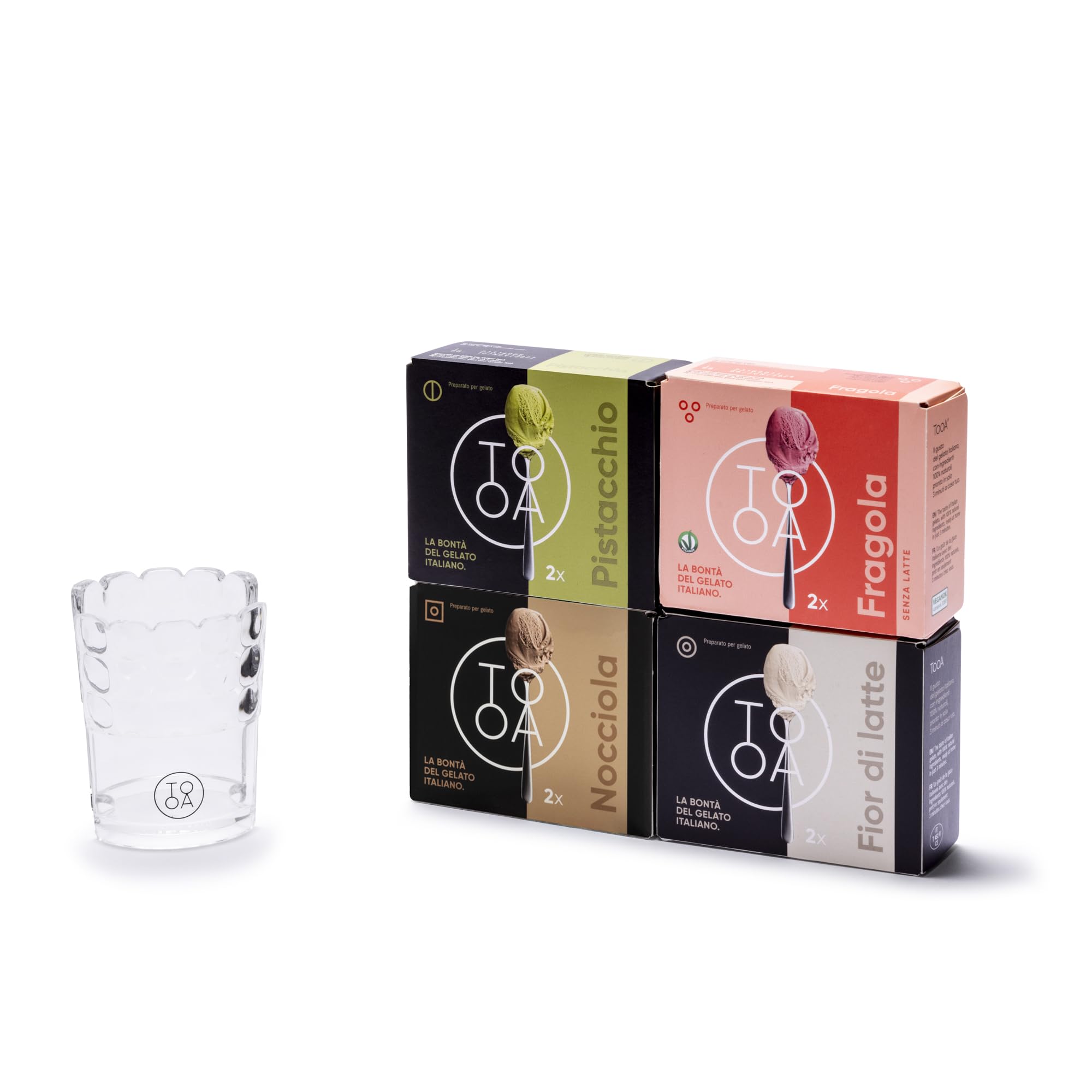 TooA Welcome Kit Gelato alla Nocciola, Fragola, Fior di Latte, Fondente, 4 Astucci da 2 Brik Monoporzione (Totale 8 Brik), Preparato Pronto in Pochi Minuti, Gelato Italiano 100% Naturale Senza Glutine