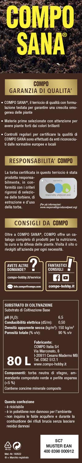 Compo SANA Qualitäts-Universal-Erde für Zimmerpflanzen, Balkon und Garten, 80 l | Universalerde für Zimmerpflanzen, Balkonerde, Gartenerde