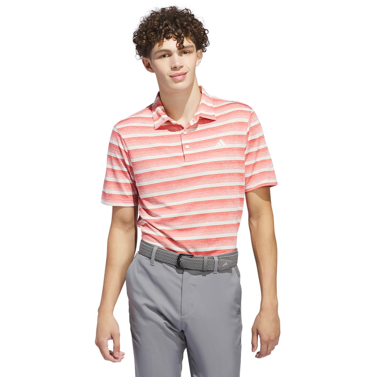adidas Golf Mens Striped Polo Shirt - Preloved Scarlet/Ivory - L