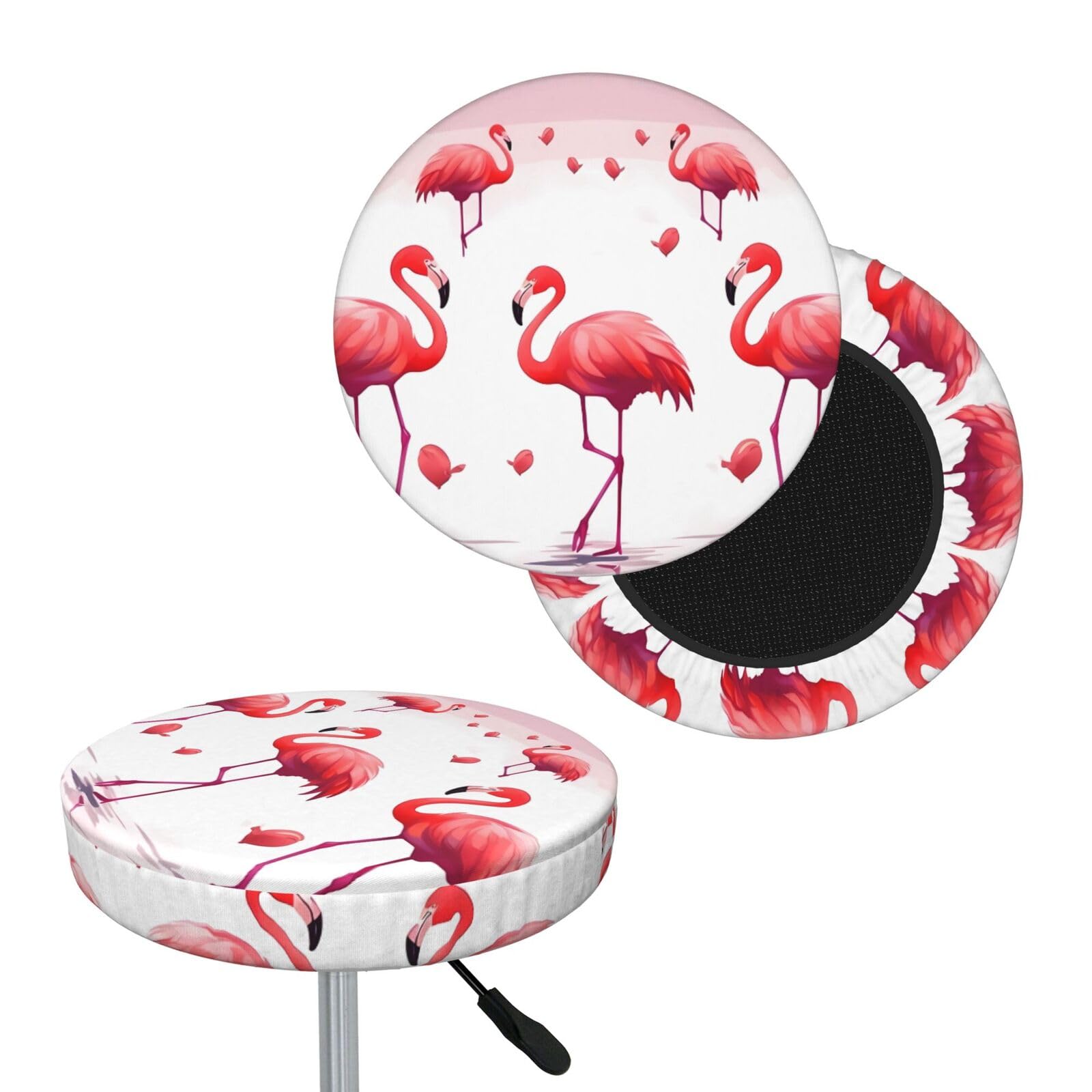 FekiLoot Lovely Pink Flamingos Round Bar Stool Covers Stretch Washable Bar Stool Covers Dustproof Slipcover Bar Chair Covers with Elastic Band for Bar Kitchen Living Room Decor 13 Inch