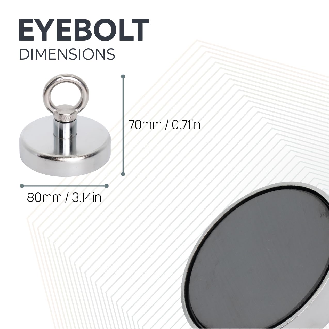 Aimant de Récupération de Ferrite Avec Boulon D'Œil M10 Pour la Pêche Aux Aimants, la Récupération, la Récupération et la Chasse Au Trésor - 80mm dia x 70mm de Haut - 60kg de Traction - Pack de 10