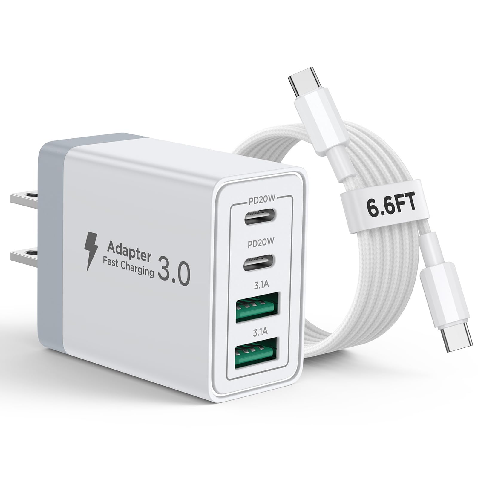 iPhone 16 15 Charger Fast Charging, 20W Dual Port USB C Charger Block with 6FT USB C Charging Cable Cord for iPhone 16 15 14 13 12 11 Pro Max XS, iPad