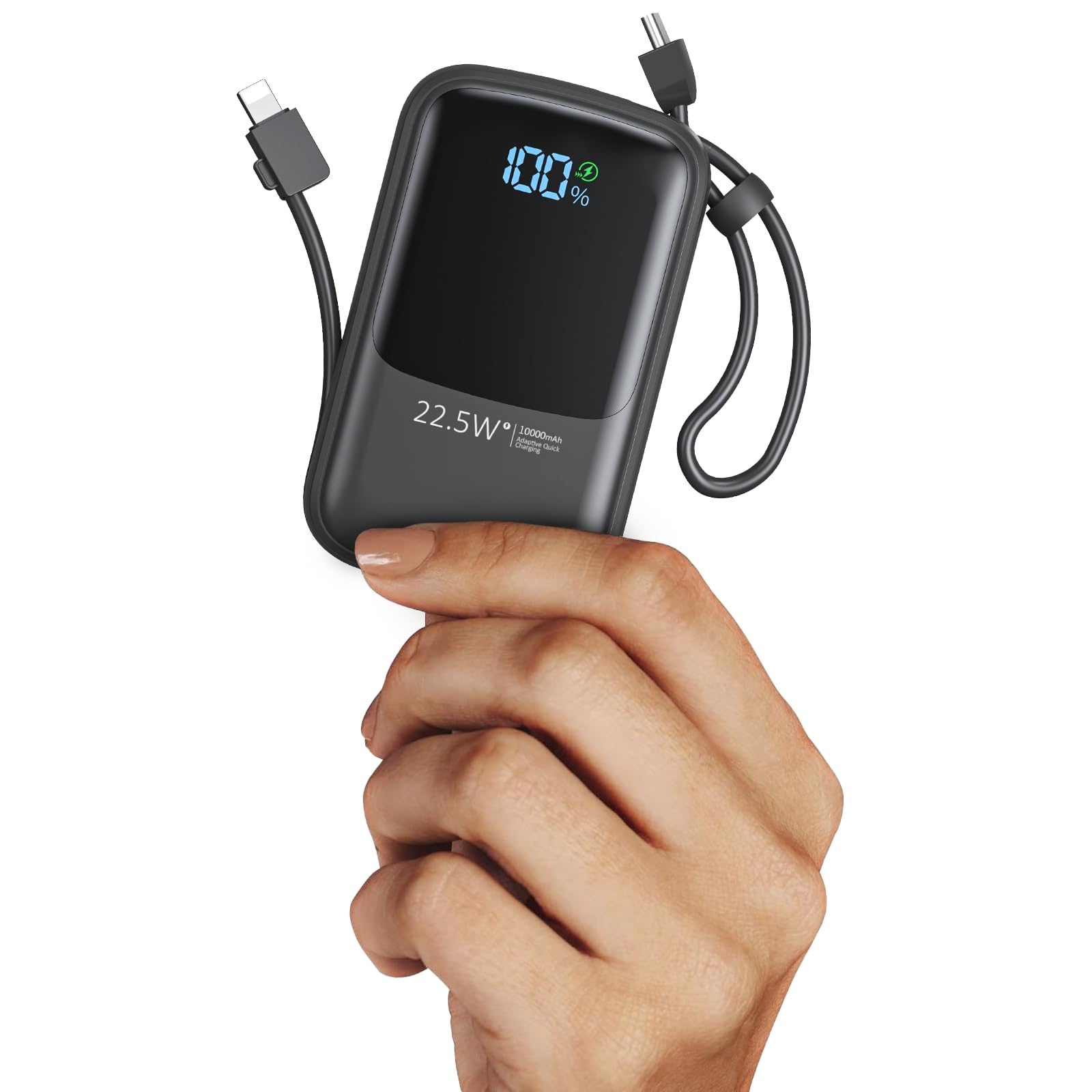 Batterie Externe 10.000mAh Avec Câbles Intégrés - Charge Rapide 22,5W PD/QC, 4 Sorties, Affichage LED - Power Bank Portable Pour Téléphone, Voyage