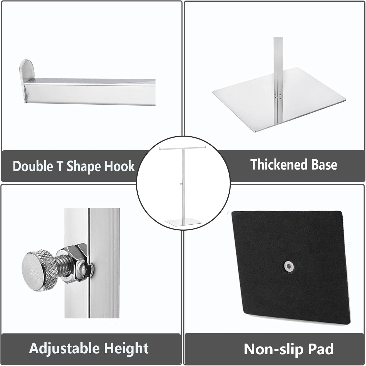 T Shaped Purse Display Stand, Adjustable Height Stainless Steel Countertop Jewelry/Scarf/Handbag Display Stand for Boutique Store, Silver - Image 4