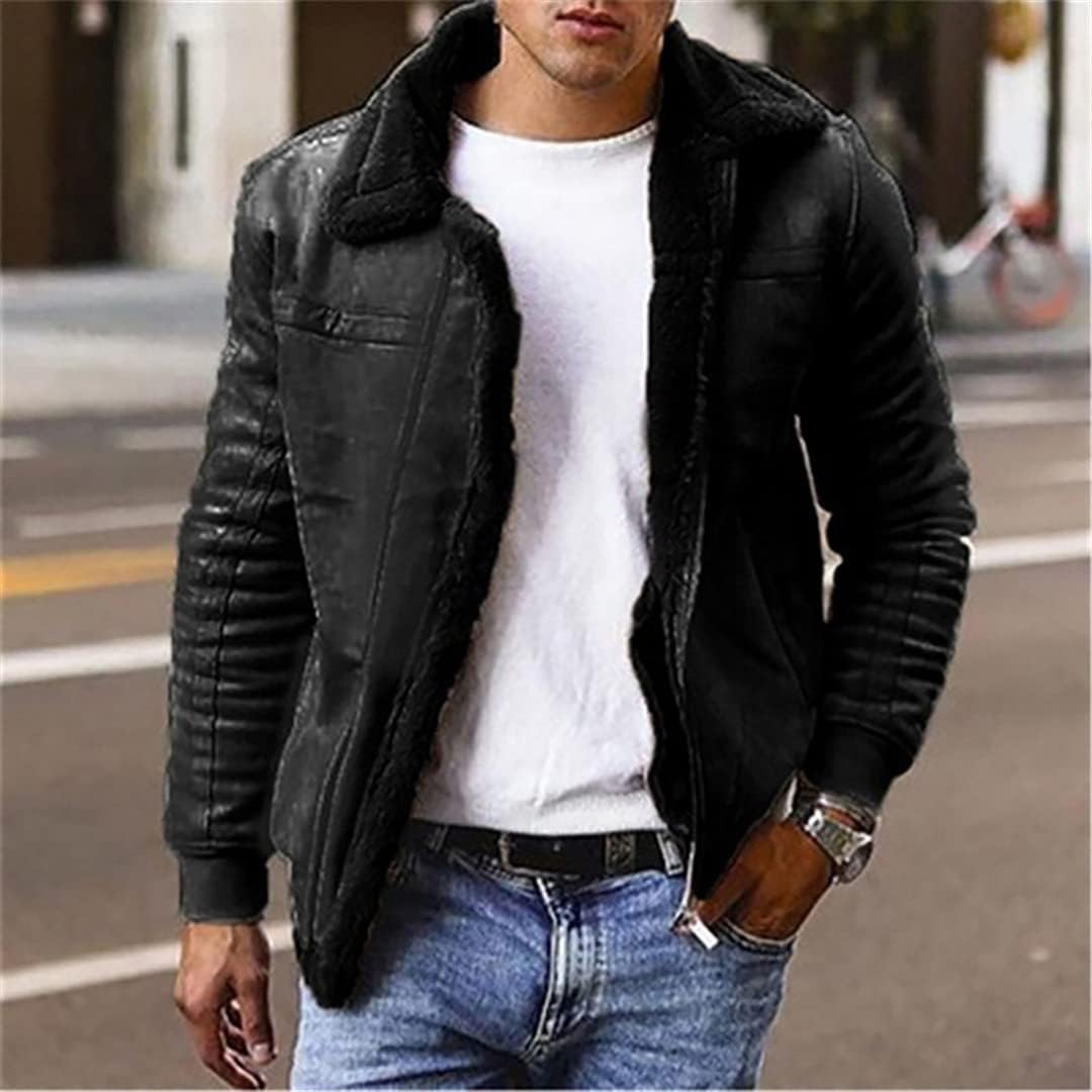 Autumn Winter Mens Suede Leather Jackets Motorcycle Jacket Male Thick Warm Fur Collar Biker Coats Windproof Fleece Outwear
