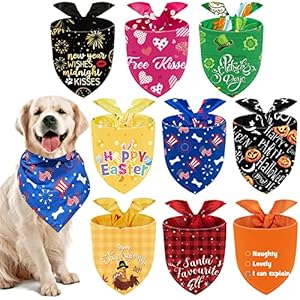 Weewooday 9 Pcs Holiday Dog Bandanas Seasonal Red White and Blue Bandanas Patriotic Birthday Scarf Adjustable Pet Washable Scarves for 4th of July Christmas Large Dog Supply