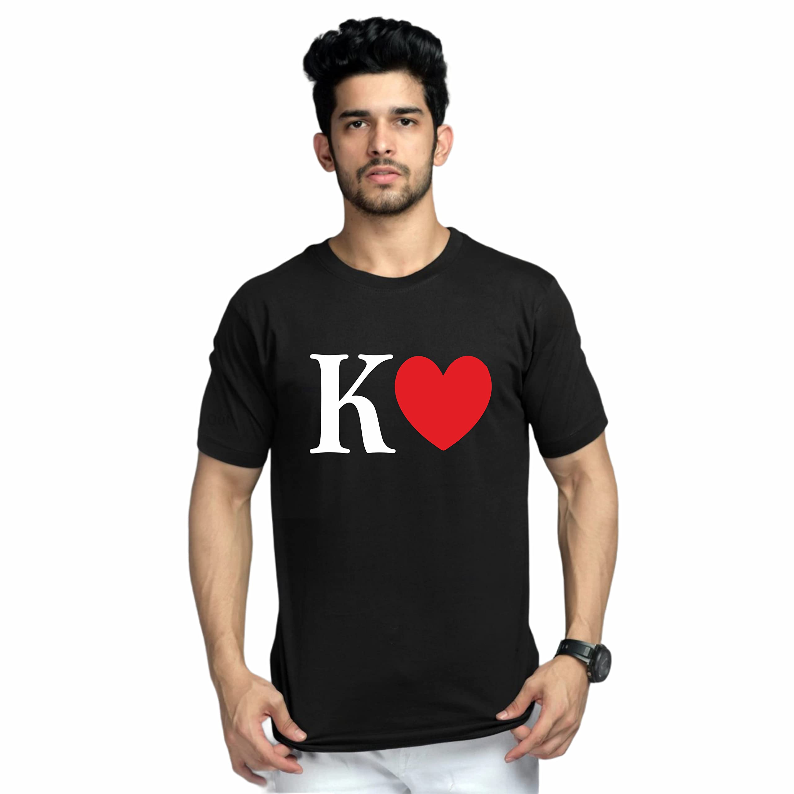 Uniplanet Store Men's Cotton K Love Round Neck Black T-Shirt