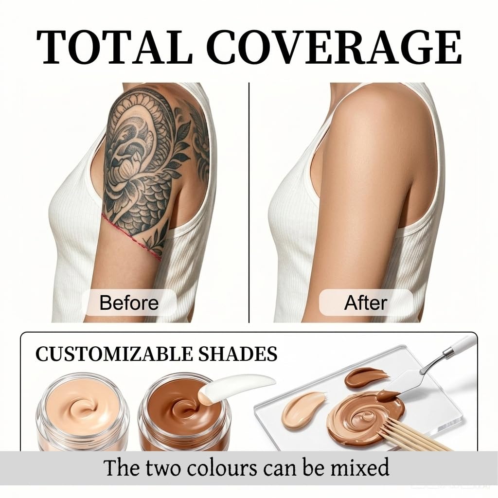 Tattoo Cover Up Set 2 Farben Tattoo Make Up Cover Wasserfest Tattoo Abdeckung für Alle Hauttöne Farblich Verstellbar