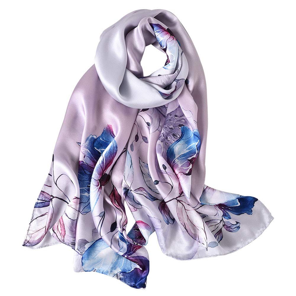STORY OF SHANGHAI Sciarpa di 100% Seta Charmeuse da Donna Foulard a Raso con Fantasie Orientale, 56x177cm